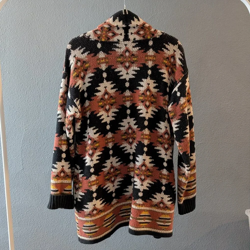Lucky Brand Aztec Southwestern Open Front Shawl Collar Sweater Sz M - Picture 6 of 6